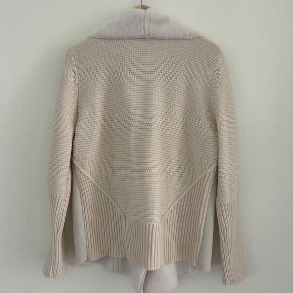 Hazel Cardigan Open Womens Beige/Cream Suede Faux Fur Sweater Size XL Mixed Knit - Picture 2 of 8